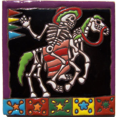 Mexican Talavera Ceramic Colonial Tile Day of dead -- 3016 Riding Horse